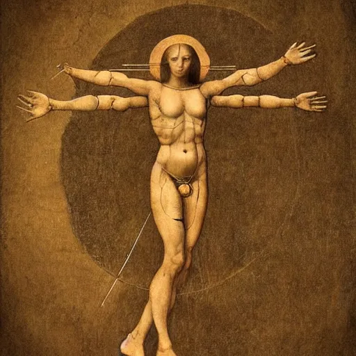 Prompt: Vitruvian woman by Leonardo da Vinci, illustration - n 9