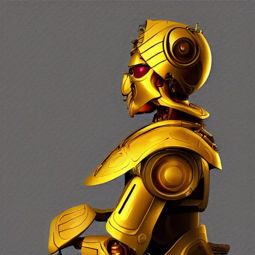 Prompt: side profile image of a golden robot samurai, digital art