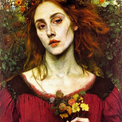Prompt: Ophelia by John Everett Millais, painted by Arcimboldo, masterpiece
