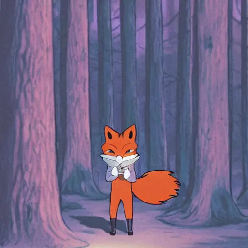 Image similar to a fox humanoid anime character carrying a candle in his hands, the forest, by studio ghibli