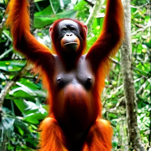 Prompt: orangutan in the style of kim kardashian break the internet