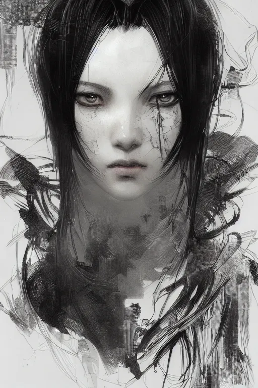 Image similar to portrait of anime woman, pen and ink, intricate line drawings, by craig mullins, ruan jia, kentaro miura, greg rutkowski