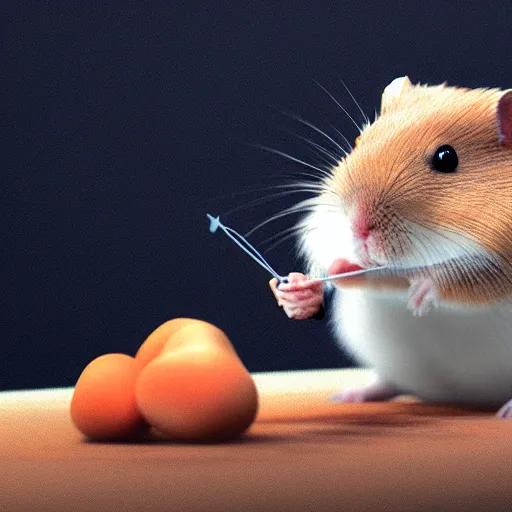 Image similar to A hamster holding a bow, photorealistic, unreal engine