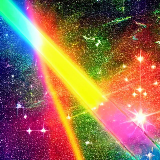 Image similar to rainbow beam of shiny light in space, vintage