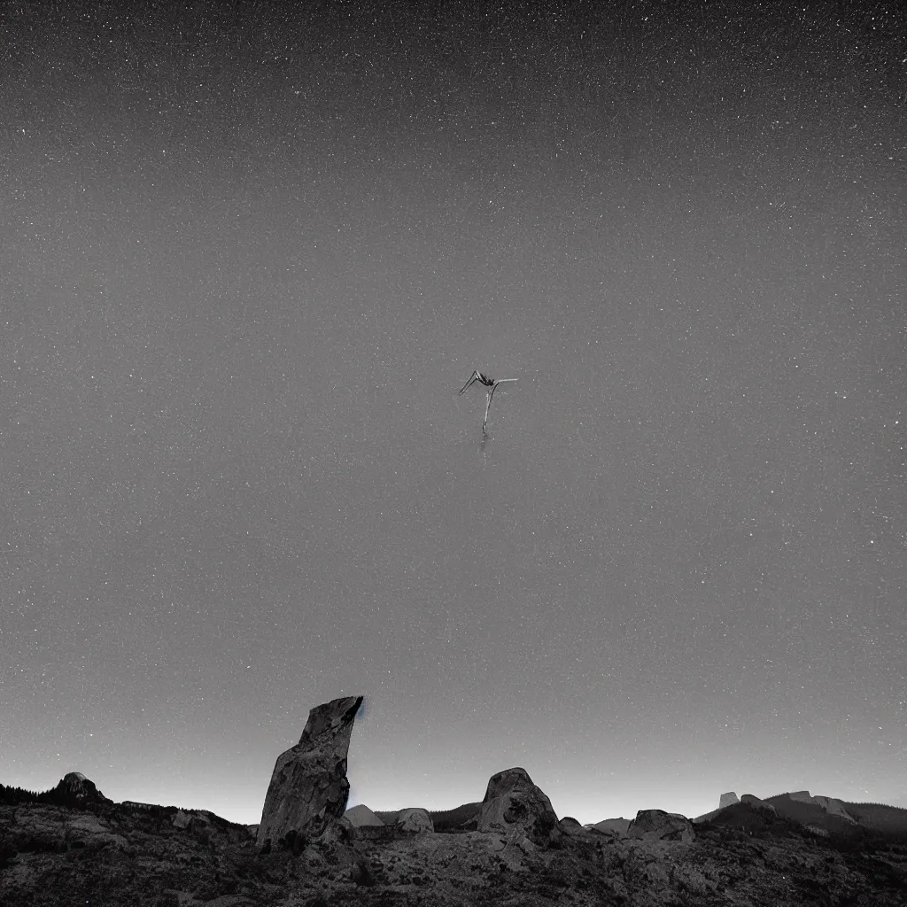 Image similar to to fathom hell or soar angelic, just take a pinch of psychedelic, a colossal minimalistic necktie sculpture installation by ( ( anthony caro ) ) and ( antony gormley ), reimagined by future artists in yosemite national park, granite peaks visible in the background, in the distant future, taken in the night