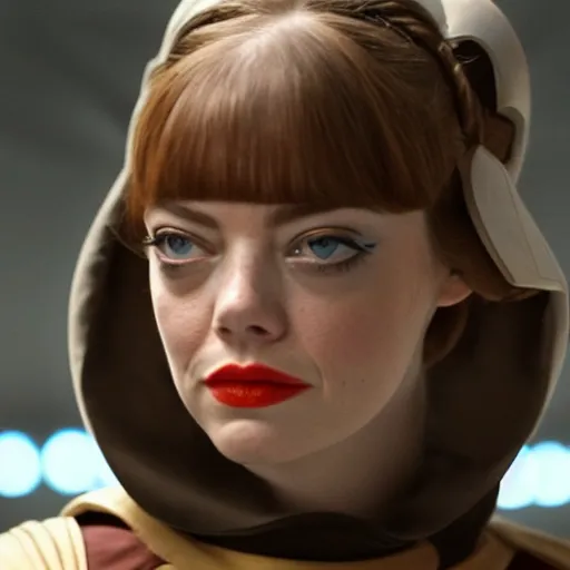 Prompt: Emma Stone as Princess Leia from Star Wars, movie scene