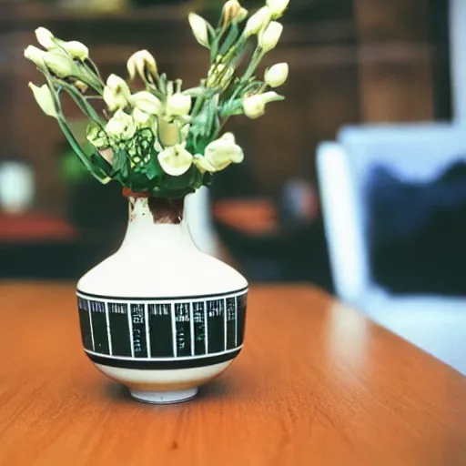 Image similar to telelens photo of a vase on a table, pentax k1000