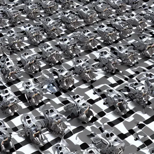 Image similar to army of army of metallic robots in desert, raytracing, 5 5 mm