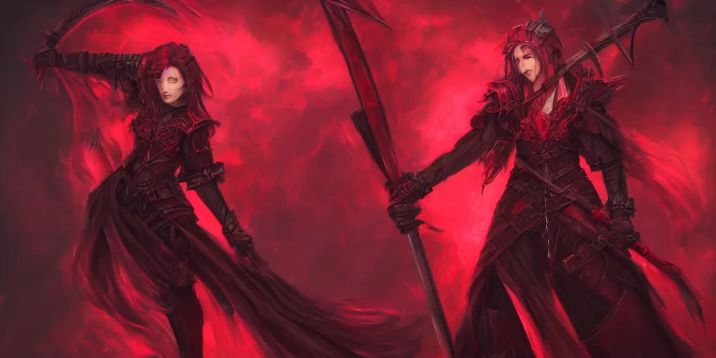Prompt: 4k portrait of Crimson Abyss sheathing her sword