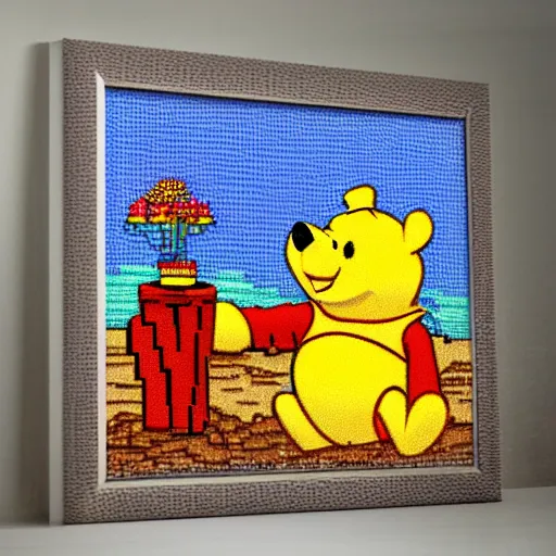 Image similar to Winnie the Pooh, pixel art, lounging on the beach