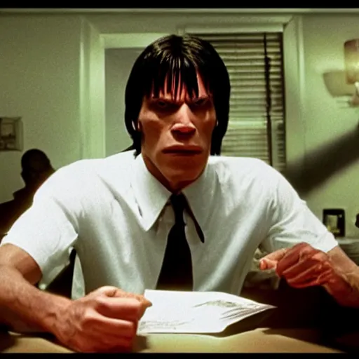 Image similar to Live Action Still of Jerma in Pulp Fiction, real life, hyperrealistic, ultra realistic, realistic, highly detailed, epic, HD quality, 8k resolution, body and headshot, film still