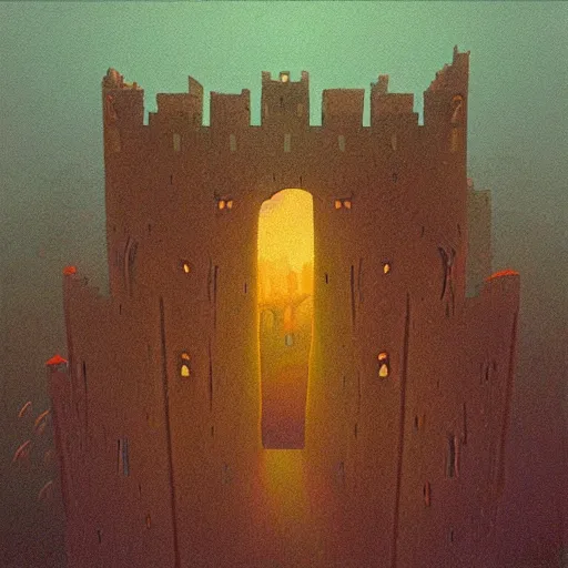 Image similar to “inside Castle from Legend Of Zelda: Ocarina of Time in the style of Zdzisław Beksiński. Trending on artstation”