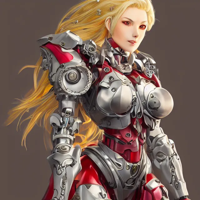 Prompt: studio portrait of lawful good colorful female holy mecha paladin absurdly beautiful, elegant, mature blonde wistful gravure idol, ultrafine hyperrealistic detailed face illustration by kim jung gi, highly detailed faces, intricate linework, sharp focus, bright colors, matte, octopath traveler, unreal engine 5 highly rendered, global illumination, radiant light, intricate environment