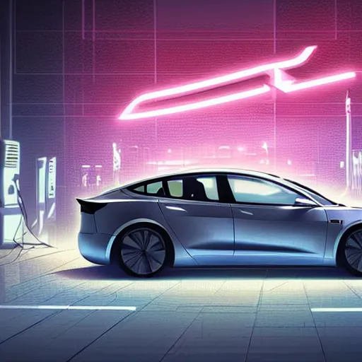 Prompt: cyberpunk synthwave a tesla model 3 in the soviet yard intricate elegant concept art smooth sharp focus futuristic cgsociety