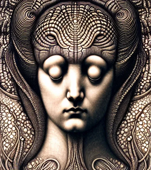 Image similar to detailed realistic beautiful cloud goddess face portrait by jean delville, gustave dore, iris van herpen and marco mazzoni, art forms of nature by ernst haeckel, art nouveau, symbolist, visionary, gothic, neo - gothic, pre - raphaelite, fractal lace, intricate alien botanicals, ai biodiversity, surreality, hyperdetailed ultrasharp octane render