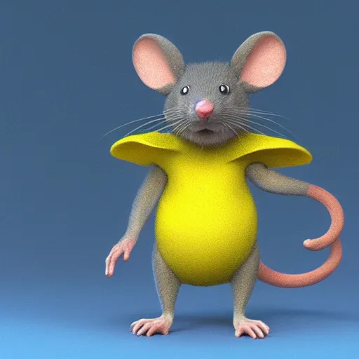 Image similar to a blue and yellow mouse standing on its hind legs, a 3 d render by wendy froud, cg society contest winner, furry art, rendered in maya, rendered in cinema 4 d, vray