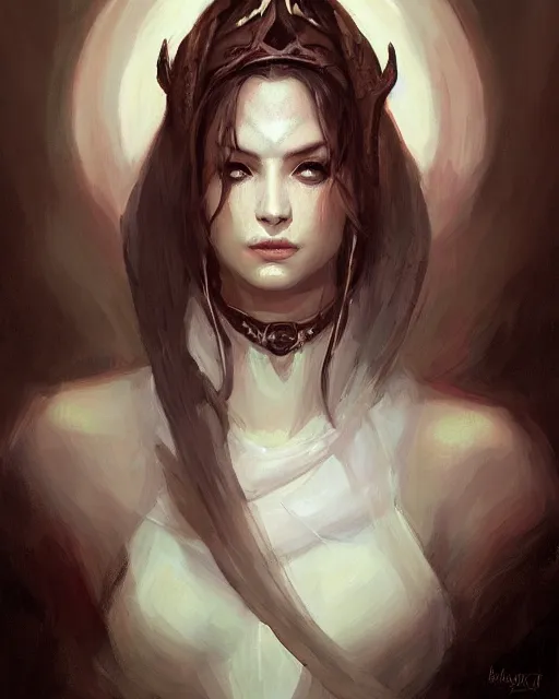 Image similar to portrait of priestess, the embodiment of darkness by Mandy Jurgens, Valentina Remenar, artgerm, trending on artstaton, intricate, Romanticism, hyperrealistic, by Charlie Bowater, James Jean