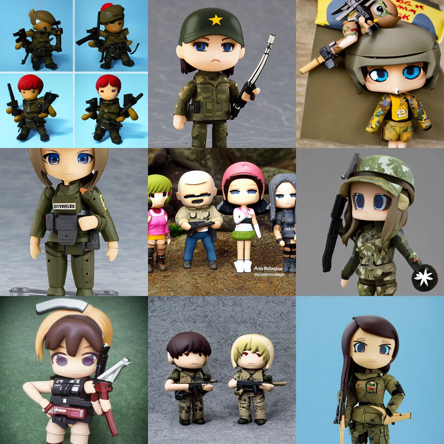 Prompt: camp, ak 4 7, nendroid, stephen bliss style