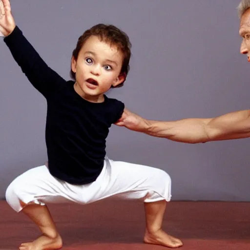 Image similar to jean-claude van Damme toddler karate salute