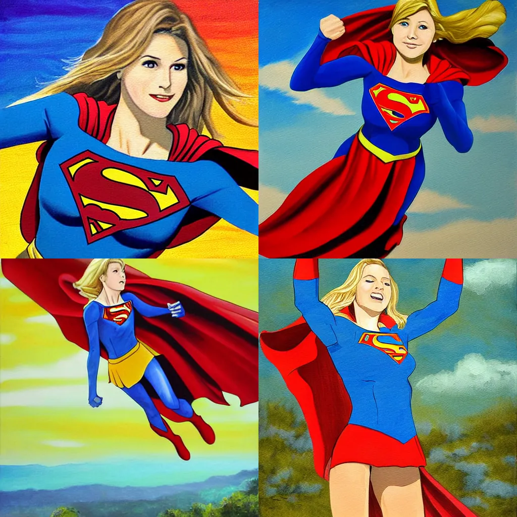 Prompt: supergirl flying through the air shoheiga painting