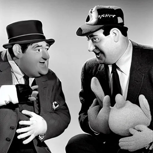 Prompt: Abbott and Costello meet Kermit the Frog