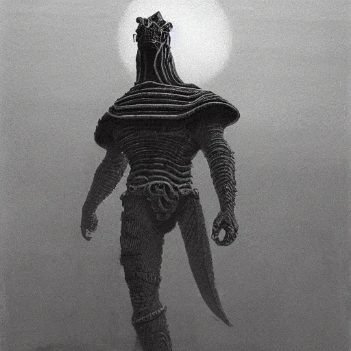 Prompt: Snake as a shadow of the colossus boss by zdzisław beksiński