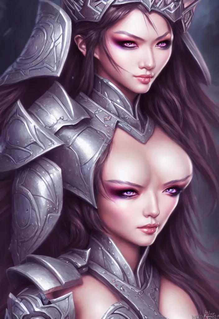 Prompt: sakimi chan, fantasy armor, detailed face, tony sart, hyper realistic