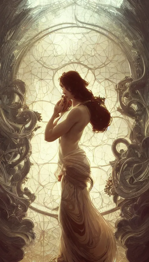 Prompt: love, fibonacci, sweat drops, insane, intricate, highly detailed, digital painting, artstation, concept art, smooth, sharp focus, illustration, Unreal Engine 5, 8K, art by artgerm and greg rutkowski and alphonse mucha