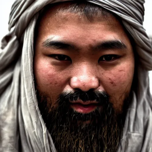 Image similar to chris chan as a member of the taliban, war photo, close up, gritty, award winning photo, 8 k extreme detail, sharp focus,