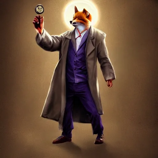 Prompt: fox-like guy in a lab coat, casting a spell, trending on artstation, doctor who