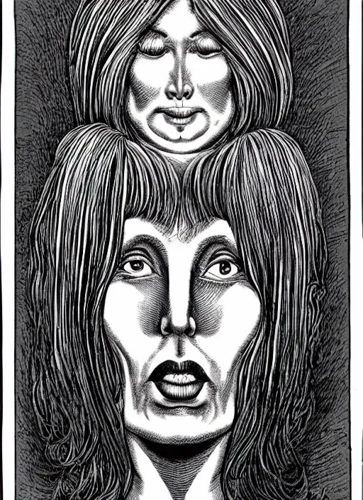 Image similar to portrait of a beautiful woman by basil wolverton and robert crumb