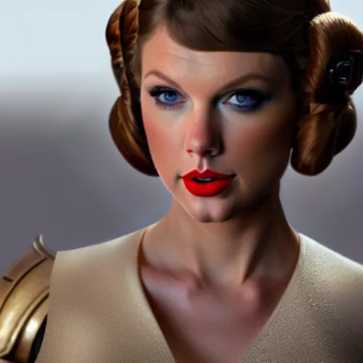 Image similar to Portrait of Taylor Swift as Princess Leia in Star Wars, professional digital painting, smooth, sharp focus, Unreal Engine 5, 8K