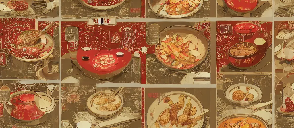 Image similar to a beautiful simple 4 k hd wall paper illustration of roasted string hotpot, wallpaper design, simple style, gourmet style, marketing kebab hotpot wallpaper display, wall painting, from china, with merchant logo, simple structure, surrealistic, chinese style, victo ngai, james jean, denoise, deblurring