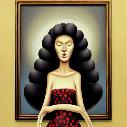 Image similar to a painting of a woman, an ultrafine detailed painting by rafal olbinski, behance contest winner, pop surrealism, detailed painting, skeuomorphic, airbrush art