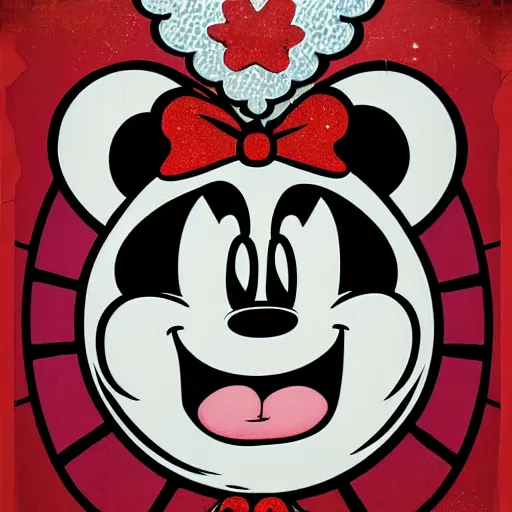 Image similar to portrait of a anime angel happy smiley boy skull face mickey mouse with highres 4k by Trevor Brown pop art nouveau