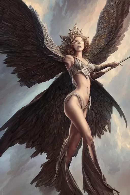 Prompt: full body portrait of a girl angel, wings, d & d, fantasy, intricate, elegant, highly detailed, digital painting, artstation, concept art, smooth, sharp focus, illustration, art by artgerm and greg rutkowski and peter mohrbacher