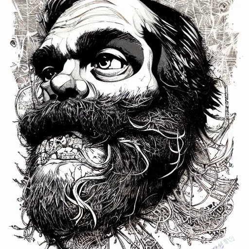 Prompt: portrait of marx painted in ian mcque style drawn by vania zouravliov and takato yamamoto, inspired by skull, intricate acrylic gouache painting, high detail, sharp high detail, artstation