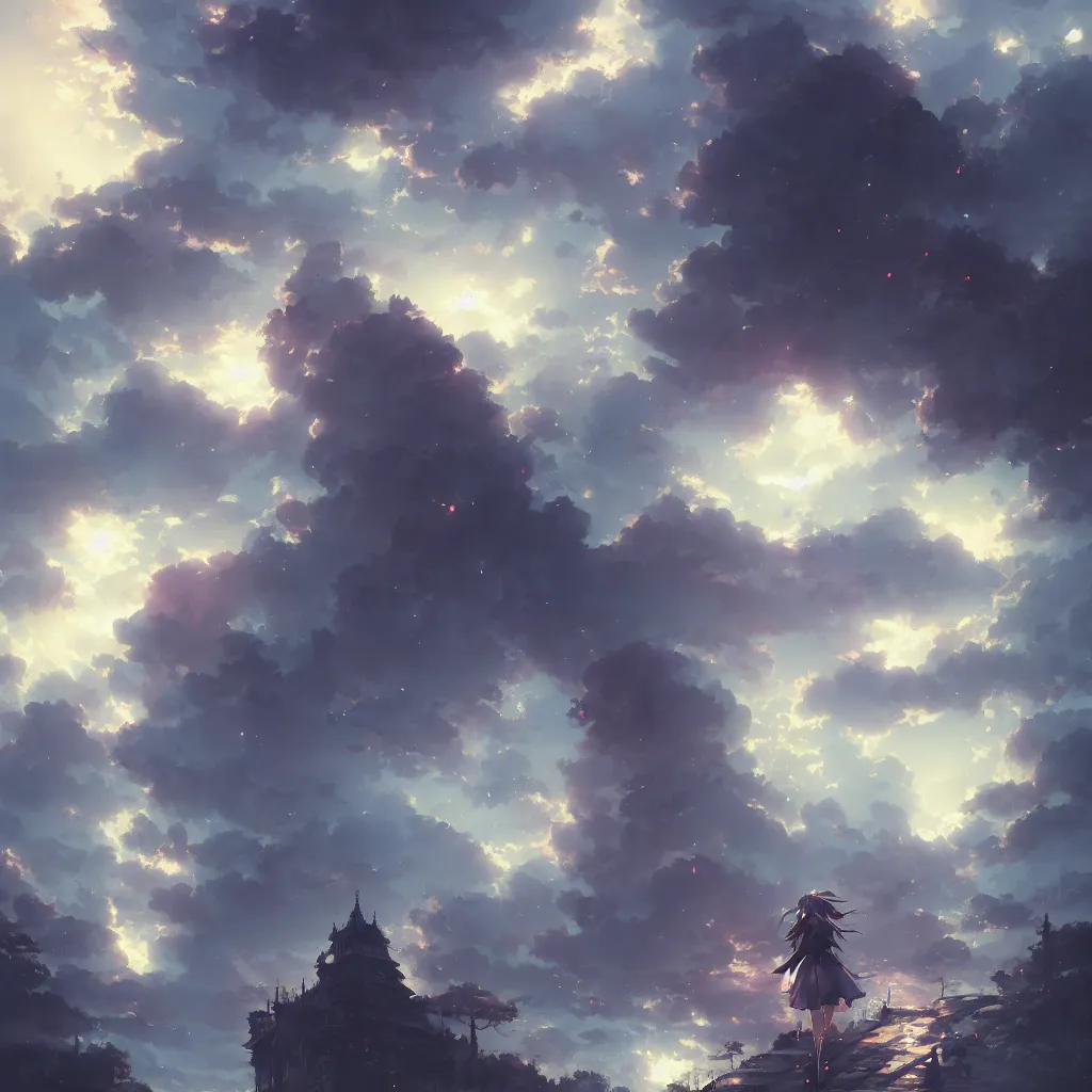 Image similar to anime kyoto animation key by greg rutkowski night