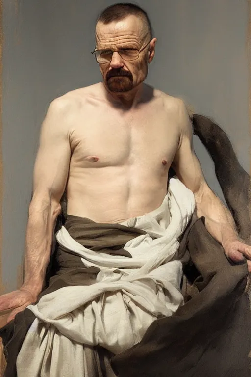 Prompt: beautiful oil matte portrait painting, walter white as a lounging grecian, art by anders zorn, wonderful masterpiece highly detailed, beautiful cinematic light deep focus, elegant, digital painting, smooth, sharp focus, golden ratio, dramatic illumination, ultra realistic, 8 k, art by artemisia lomi gentileschi and caravaggio