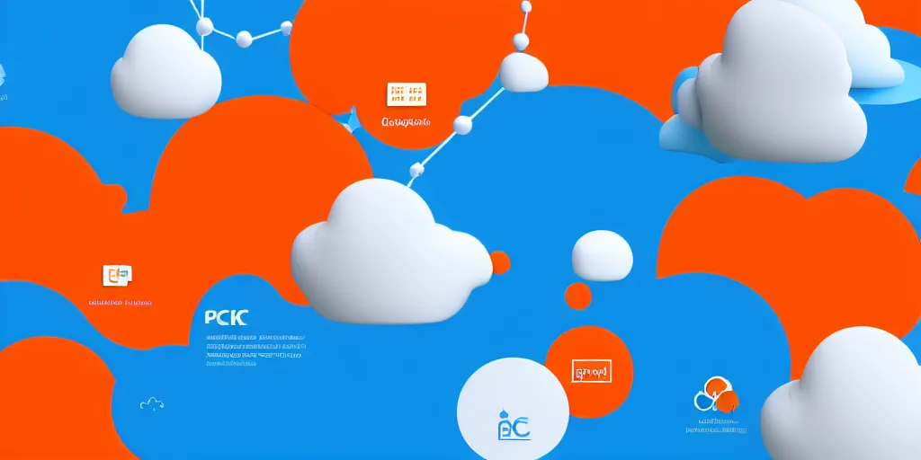 Prompt: PC, Server, Cloud server, ship, molecules, atoms. Minimalistic design, contemporary design, infographics. Logo. Blue, cyan and orange palette. Vivid, 8K, Epic, Masterpiece