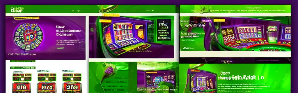 Prompt: ultra realistic purple and green slots casino website, material design