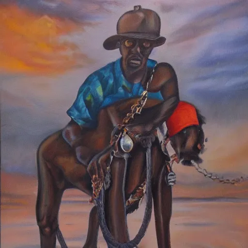 Image similar to mad dog on a chain, oil painting by theophilus tetteh