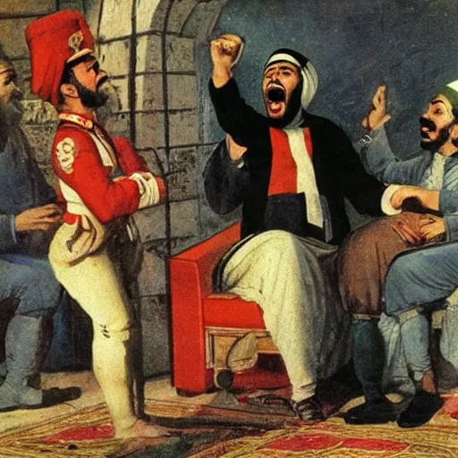 Prompt: a Propaganda image of a Tunisian man screaming at the Ottoman Sultan,