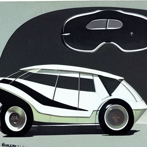 Image similar to concept art for a car with built - in meat smoker, painted by syd mead