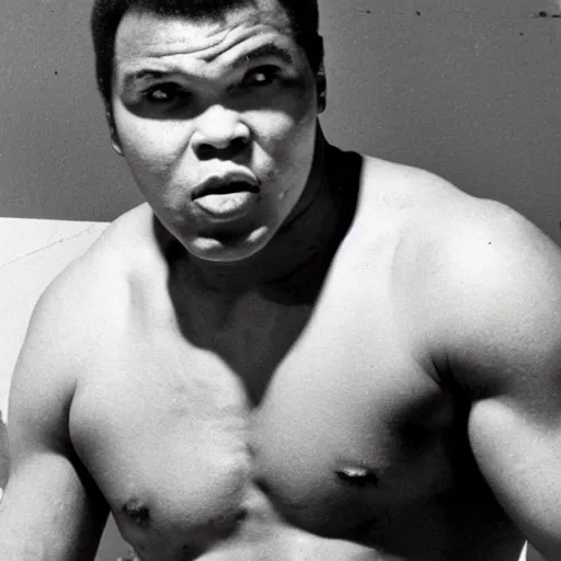 Image similar to muhammad ali as an overweight website admin