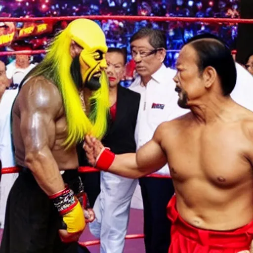 Image similar to King of Thailand fights Hulk Hogan in WWE