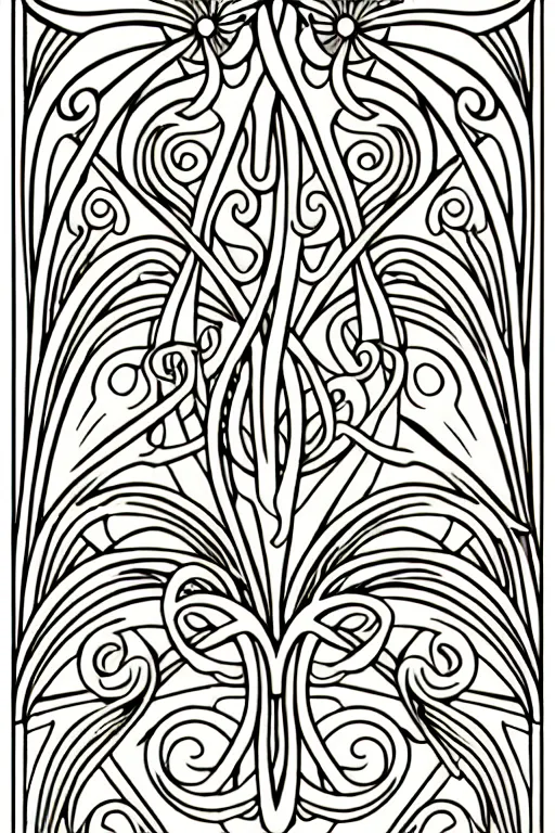 Image similar to vector images, art nouveau border designs, smooth lines, strong outline, coloring book outline, flowers