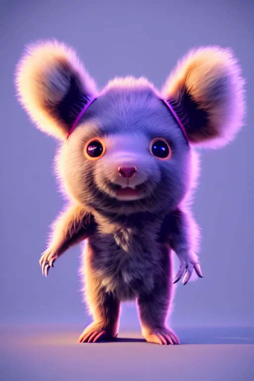 Image similar to high quality 3 d render post - cyberpunk very cute fluffy! wombat!! cyborg, mechanical paw, highly detailed, unreal engine cinematic smooth, in the style of detective pikachu, hannah yata charlie immer, neon purple light, low angle, uhd 8 k, sharp focus