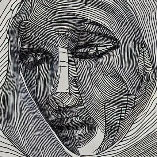 Prompt: scribble art portrait, lines, forms, shapes, abstract minimalism