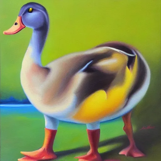 Prompt: a duck on the prowl oil painting jean helion